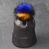 Designer Gold Stamping Knitted Pom Beanies Hats for Men Women Silver Stamping Skull Cap Winter Warm Hat with Colorful Fur Ball Accessories