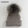 LAURASHOW Kids Winter Fur Pompoms Fur Ball Cap Boys Girls Beanie Fur Knit Child Wool Hat D18110601