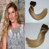 Ombre Human Hair Class w Remi Hair Extensions Color Medium Brown do Ash Blonde # 4 Padając do # 18 Silky Prosty 14 "-24" 120g