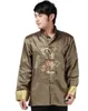 Abbigliamento Shanghai Story Manica lunga Abbigliamento tradizionale cinese Camicia Gold Dragon per uomo camicia kungfu con colletto alla coreana