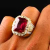 Gorgeous Male Big Red Stone Ring Fashion 18KT Yellow Gold Filled Ring Vintage Wedding Engagement Rings For Men283i7559594