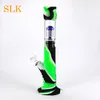 White blue purple straight tube bong hookah 18 inch silicon bongs water pipes with glass down stem cool oil dab rig for smoking