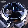 Vincitore Blue Ocean Geometry Design Trasparente quadrante scheletrato Orologio da uomo Top Brand Orologio meccanico automatico di moda