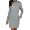 Winter Warm Women Casual Straight Short Dress Long Sleeve Hooded Pockets 2018 Autumn Mini Fashion Grey Party Plus Size Dresses S-5XL