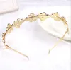 Bridal Head Flower Hoop, Handmade Gold Flower Wedding Headwear, Koreańska biżuteria ślubna.