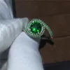 Choucongクロスジュエリー3CT Green 5aジルコンクリスタル925スターリングシルバーの婚約ウエディングバンドリング用女性男性高級ビジュー