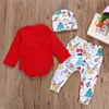 Tjejer julkläder nyfödda baby pojke kläder set brev topp hjort tecknad tryck byxor hatt 3st min 1: a jul spädbarn toddler outfits