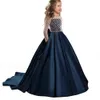 Cute Christmas Fancy Flower Girl Dress Floor Length Button Draped Pink Long Sleeves Tulle Ball Gowns for Kids Formal Occasion5645330