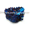 1 PC 35mm-50mm Random Rozmiar Nieregularne Złamane Porady Świecące Blue Titanium Crystal Cluster Claster Metallic Blue Druzy Surowa Kamienna figurka