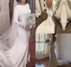 Sexy zeemeermin backless trouwjurken juweel hals lange mouwen kant trouwjurk appliques sweep trein satijn land bruid jassen voor vrouwen