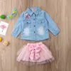2018 Toddler Clothes Kids Baby Girl Clothing Set Long Sleeve Denim Tops Shirt Tutu Skirt Bow 2pcs Girls Outfits Baby Clothes Set 1-6T