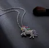 kids and women necklace colorful unicorn diamond pendant necklace children sweater chain jewellery accessories free shipping