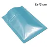 8x12 cm 200pcs lustrosa azul Zipper fechamento da folha de Mylar Baggie reutilizáveis ​​Sacos de mantimento Beans Resealable folha de alumínio de café pacote de Bolsa para armazenamento