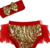 Flickor Bow Headbands Sequins Bloomers Set Baby Ruffled Diaper Cover Princess Shorts Boutique Underkläder 17 Färg KKA4037