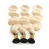 Extensions brésiliennes de cheveux vierges 3 faisceaux avec 13x4 en dentelle frontale 1B / 613 Cheveux humains blonds 1B 613 Color Body Wave 10-26 pouces