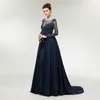 Blue Long Formal Dresses Modest Long Sleeves Evening Dresses Off The Shoulder Formal Dresses Sequins Appliqued Floor-Length Special Occasion Gowns
