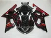 Gratis Custom Fairing Kit för Suzuki GSXR600 GSXR750 2001 2002 2003 Röda Flammor i svart GSXR 600 750 01 02 03 Fairings VV45