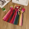 Retail 2018 Summer New Girl Shirts Colorful Stripe Chiffon Flare Sleeve Fashion Blus Children Clothing 27Y E03288475210