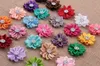 Nishine 120 pcs/lot 24 couleurs ruban de Satin fleurs multicouches avec bouton acrylique bricolage fleurs de cheveux pour filles vêtements accessoires de cheveux