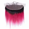 Droite 1B / Hot Pink Ombre 13x4 Full Lace Frontal Closure avec 3 Bundles Virgin Indian Ombre Hot Pink Human Hair Weaves avec frontaux