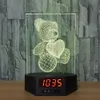 Petit ours 3D Illusion veilleuses LED 7 changement de couleur lampe de bureau horloge fonction enfant cadeau de fête des enfants jouet # R45