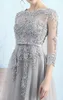 Gorgeous Light Gray Mother of the Bride Dresses Illusion Sheer with Applique Major Beading Zipper Back Mother of The Bride Dresse