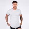 Mens sommargymnastik T-shirt Crossfit Bodybuilding Slim Shirts Tryckt O-Neck Kortärmad Bomull Tee Toppar Kläder