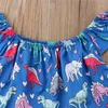 Moda Bambini Neonata Dinosauro Spalle scoperte Pantaloni Fascia 3 pezzi Set Abiti Blu Abbigliamento per bambini Abbigliamento per bambini 6M-5Y