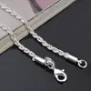 Bas prix en gros 3MM 925 en argent Sterling plaqué Twisted Corde Chaîne Collier 16-24inches Fashion Cadeau Bijoux pour hommes et femmes