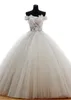 See Through Tulle Off-the-Shoulder Neckline Ball Gown Wedding Dress with Venice lace exquisite bodice highlighing Bridal Dress