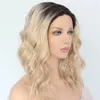 Stock 180densitet full kort ombre blond värmebeständig handbunden bloggare daglig smink syntetisk spets frambröllop halloween party peruk