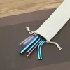 Pailles à boire colorées en acier inoxydable, pailles métalliques réutilisables avec brosse de nettoyage et pochette de rangement QW8932