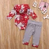 2018 primavera neonato vestiti per bambina cotone manica lunga floreale con cappuccio pagliaccetto tutina top + pantaloni lunghi + fascia 3 pezzi set di abbigliamento per bambini