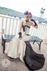 Goth Gothic Bridal Steampunk Gown Halloween Свадебное возлюбленное Кружемое на задней панели Подвесение Поезд Сатин Робин де Марие Света Поезд Плюс Размер Платье