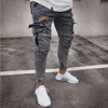 Zerrissene Jeans für Herren, Biker, Streetwear, blaue Denim-Hosen, schmale lange Hosen, Bleistifthosen, Jeans für Männer, Distressed-Hip-Hop-Jeans