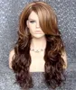 Ondulado castanho praia mix completo peruca longa bangs calor ok camada de cabelo em camadas 8-12 nwt