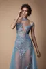 Berta Illusion Dresses Evening Wear High Collar Sexy Prom Dress Backless Mermaid Runway Fashion Gown With Detachable Train