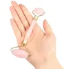 Dubbelhuvudmassage Roller Natural Rose Quartz Crystal Jade Stone Anti Cellulite Wrinkle Facial Body Beauty Health Tool Pink Free Shipping
