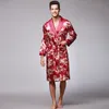 Manlig kinesisk stil drake robe badning hem sömn slitage silke satin mjuk broderi lösa v-neck män pyjamas nattgott kimono