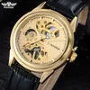 men mechanical watches skeleton watches WINNER brand business hand wind wristwatches for men leather strap female gift clock320U