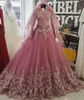 2018 Muzułmańska Wysoka Neck Długie Rękaw Suknie Ślubne Koronki Aplikacja Plus Size Saudyjska Arabia Bridal Suknia Balowa Train Custom Vestido de Noiva