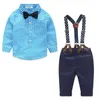 Baby Boy Clothes Spring Newborn Baby Sets Infant Kids Clothing Gentleman Suit Plaid Shirt Bow Tie Suspend Trousers 2pcs Suits2538032