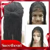 Perruque Lace Front Wig synthétique noire, Micro tressage avec cheveux de bébé, perruques tressées populaires populaires pour femmes, perruques tressées en boîte de fibres résistantes à la chaleur