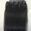 Natural Black # 1B Clip de una pieza en extensiones de cabello Cabello humano virgen Slik Clip brasileño recto en extensiones Cabello de trama doble 100g