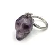 Dingsheng Natural Crystal Quartz Stone Skull Keychain Amethyst Howlite Turquoise Agate Obsidian Aventurine Key Ring Holder Skulls Pendant