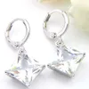 Tout nouveau 10 paires de boucles d'oreilles Luckyshine bijoux de mariage carré topaze blanche zircon cubique pierres précieuses boucles d'oreilles pendantes en argent