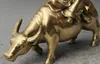 8" Folk Chinese Brass Taoism Lao Tzu LaoZi Philosopher Ride Bull Oxen Statue