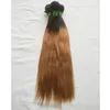 Ombre T1B / 30ストレート色の髪のバンドルクロージャーブラジルのオムレ媒体オーバーン人間の髪織り3束4 x 4レースの閉鎖