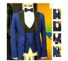 2019 Ny ankomst brudgum tuxedos groomsmen rosa toppad lapel bästa man kostym bröllop män blazer kostymer skräddarsydda (jacka + byxor + båge + väst)