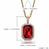 Hip Hop Gold Color Iced Out Micro Pave CZ Stone Red Stone Pendant Halsband 60cm Rope Chain